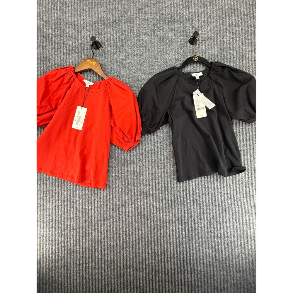 A Loves A girls Puff Sleeve Top Women L Red Black NEW Bundle‎ Crew Neck Knit Tee